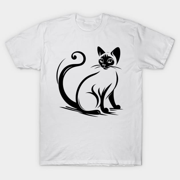 Stick figure of Siamese cat in black ink T-Shirt by WelshDesigns